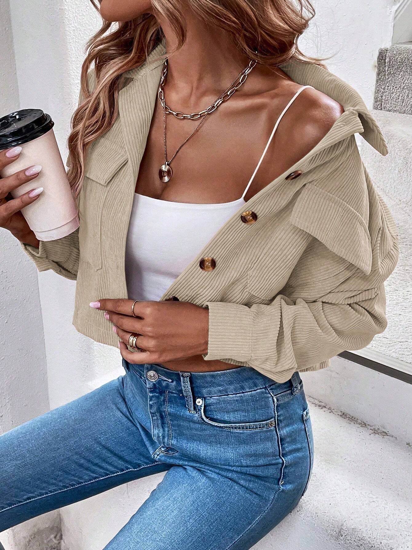 Franclia Shoulder Crop Corduroy Jacket