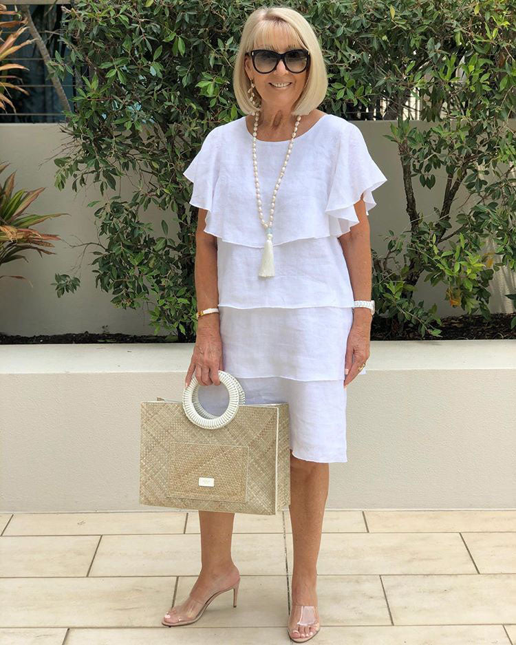 Plus Size Romantic Soft White Tiered Plus Size Dress