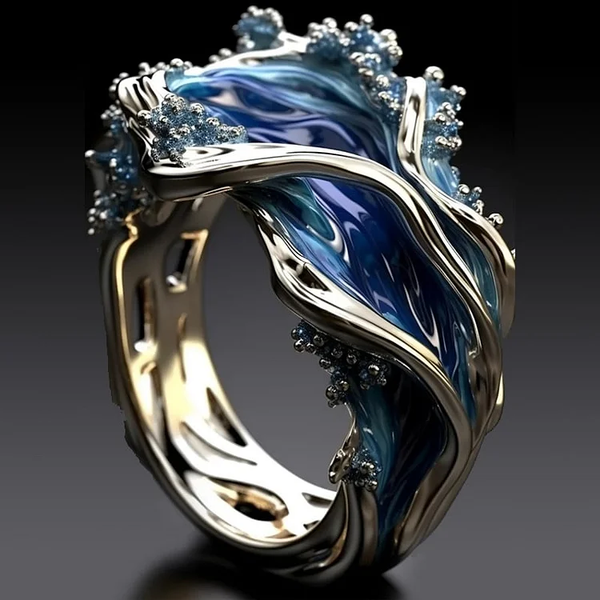 Vintage Gold Wave Ocean Ring